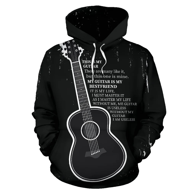 3D Printing Guitar - Felpa con cappuccio stampata con nota